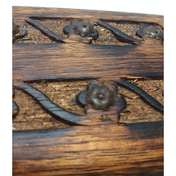 Folk Art Wooden Rusted Metal Flower Design Hinged Jewelry Trinket Stash Box - Picture 2 of 7